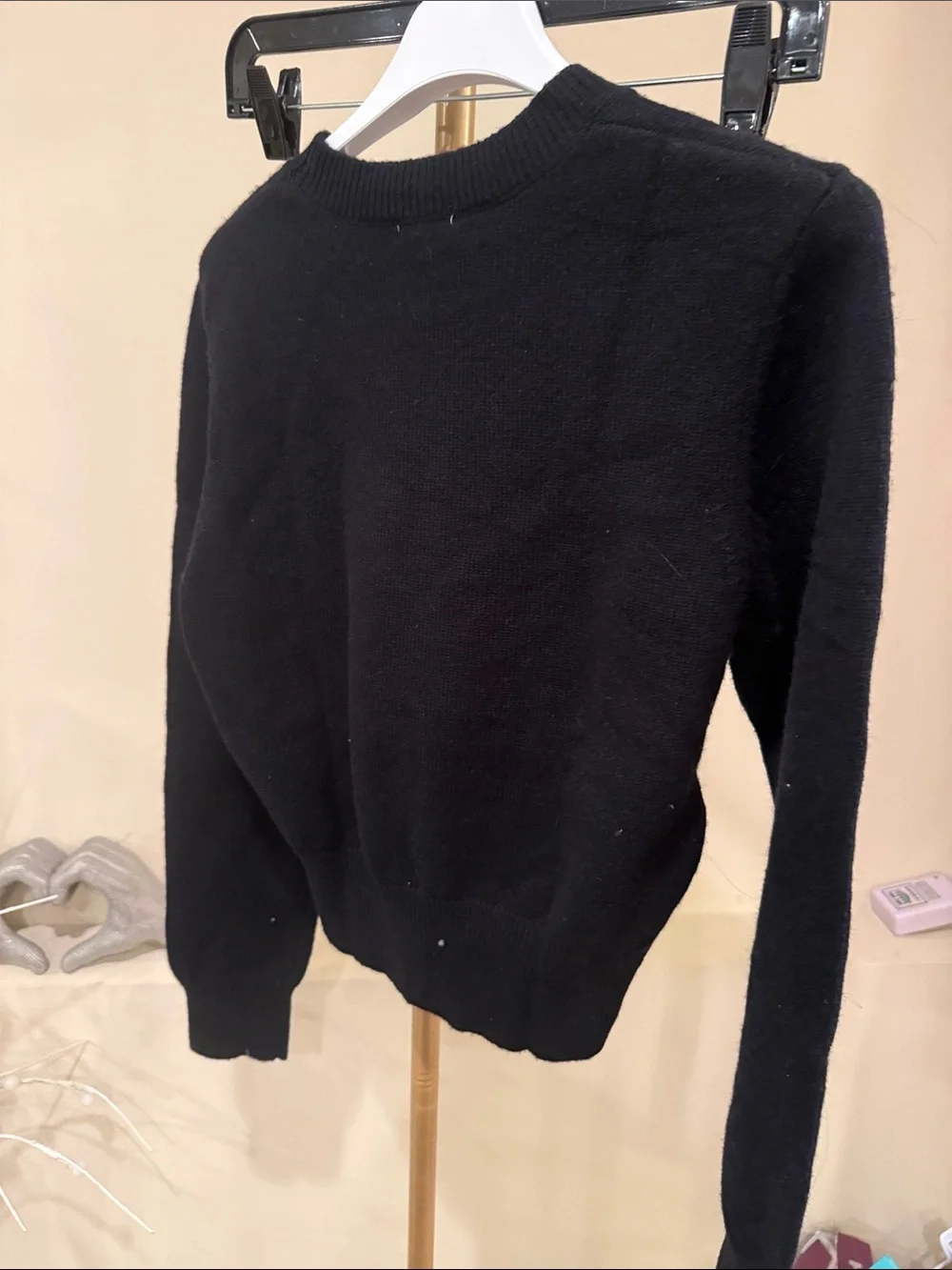 Fashion Black Crewneck Sweater with Pink Logo - Picture 3 of 3